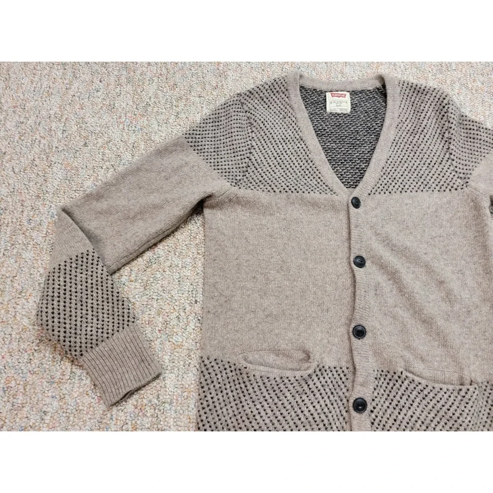 Levis Sweater Mens Large Oatmeal Lambs Wool Blend Button Up Cardigan Cabin Lodge